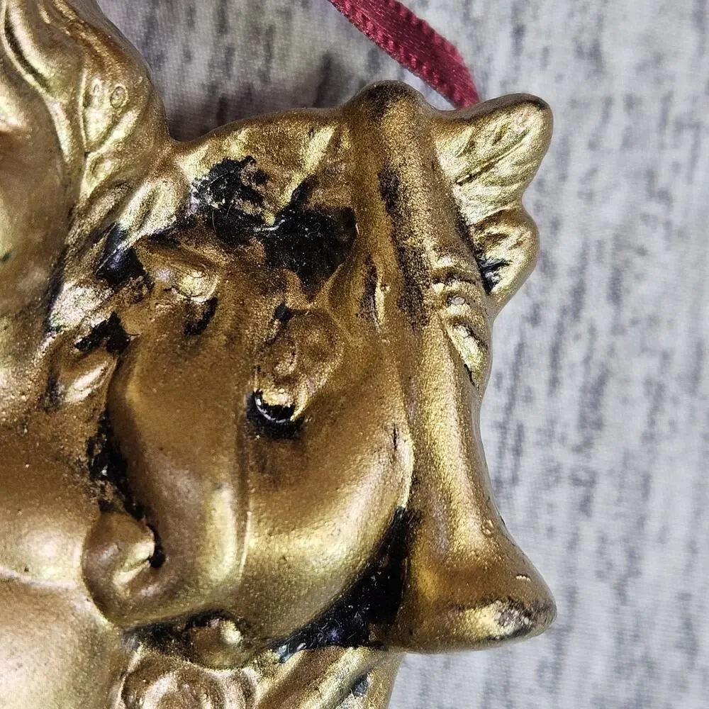 Vintage Christmas Ornament Angel Cherub Gold Finish Victorian Holiday Decoration
